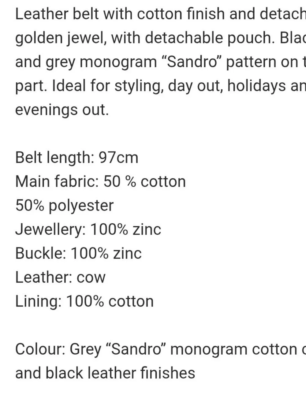 Luxury Sandro Paris Belt Wallet Bag OZ cow leather Belt Textile Gray Black Gold